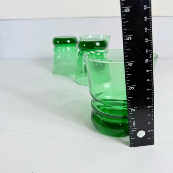Anchor Hocking Green Glass Tumblers Stacked Base VTG Set Of 4 Low Ball Glassware - Picture 9 of 15